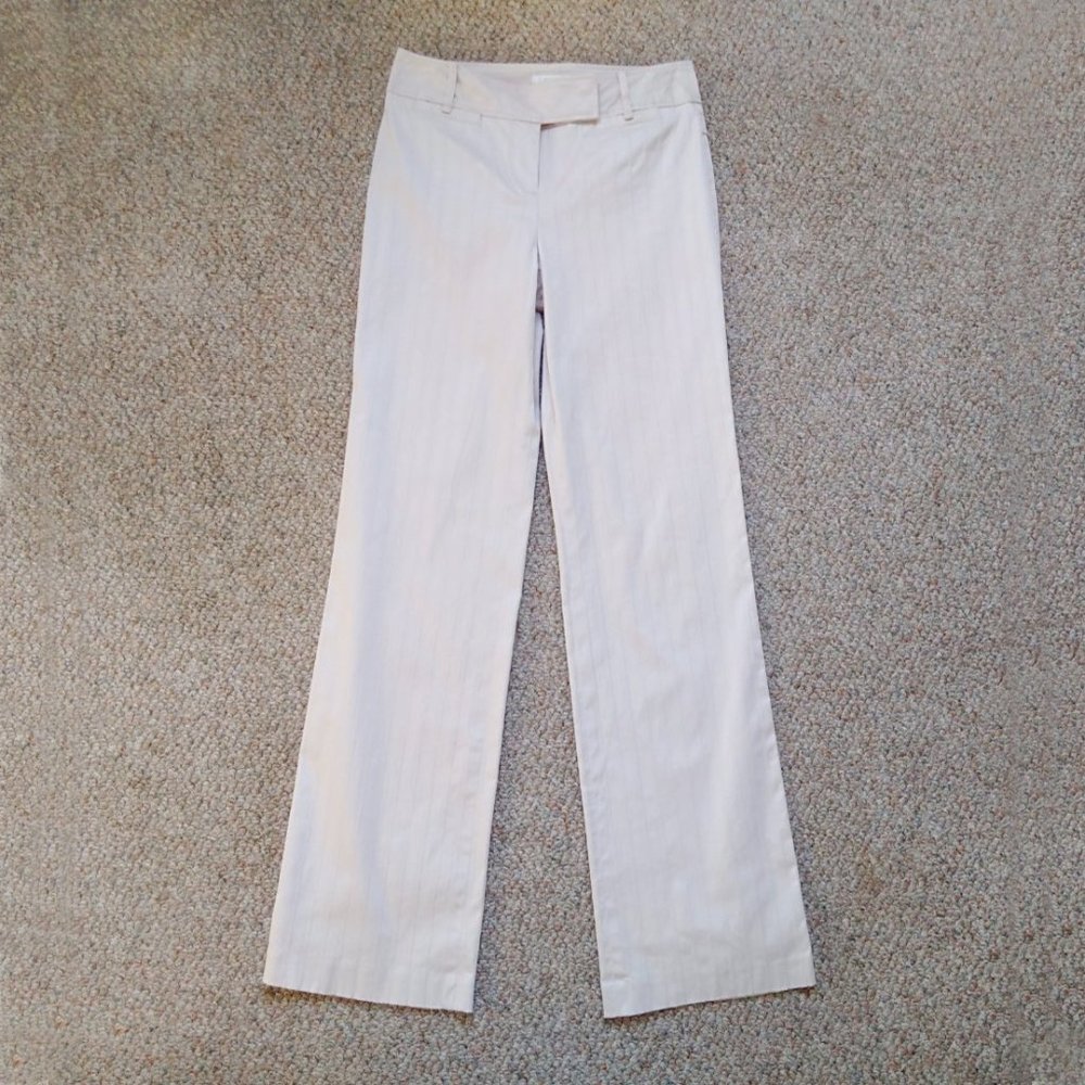 EUC LOFT Textured Stripe Mid Rise Off White Dress Work Pant